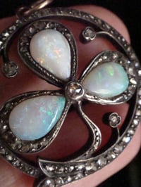 Image 3 of VICTORIAN ORIGINAL 18CT NATURAL SOLID OPAL DIAMOND LUCKY 3 LEAF CLOVER PENDANT 