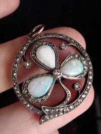 Image 4 of VICTORIAN ORIGINAL 18CT NATURAL SOLID OPAL DIAMOND LUCKY 3 LEAF CLOVER PENDANT 
