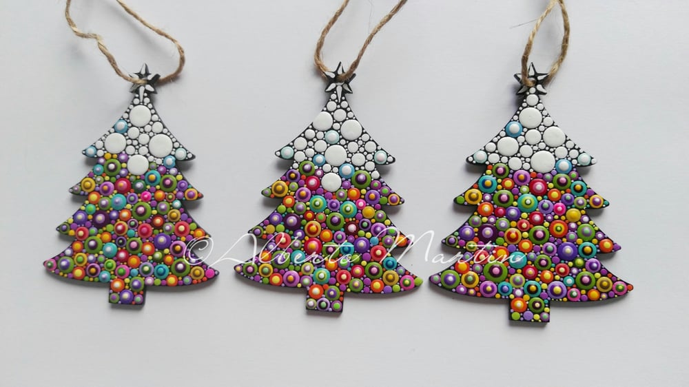 Image of (Number 39). New Christmas tree ornaments - Dot art Christmas decor. Set of 3.