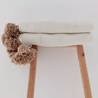 Image 1 of MOROCCAN POMPOM BLANKET - WHITE & BEIGE