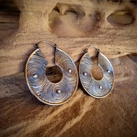 Image 2 of 2 1/4" bronze + sterling silver 'pharos' hoop earrings