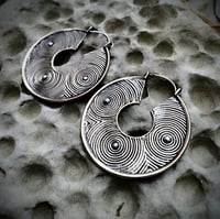 Image 1 of 2 1/4" bronze + sterling silver 'pharos' hoop earrings