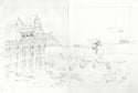 THE GIRL AND THE DINOSAUR - Original Pencil Drawing - Bobbing with boats and fishes