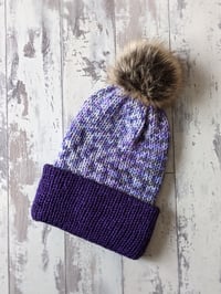 Image 1 of Knitted Hat with Faux Fur PomPom