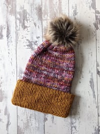 Image 2 of Knitted Hat with Faux Fur PomPom