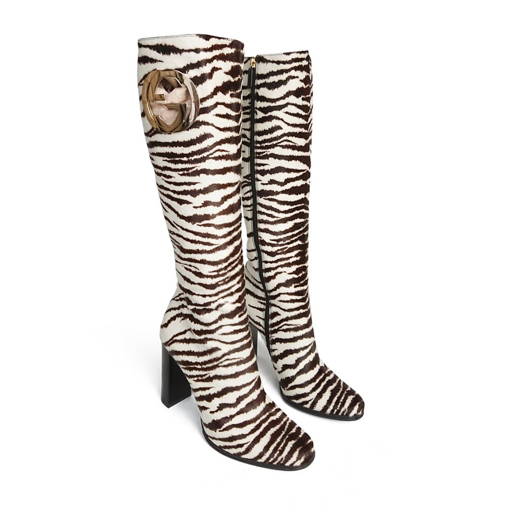 Image of Gucci 2006 Pony Hair Tiger Print Boots