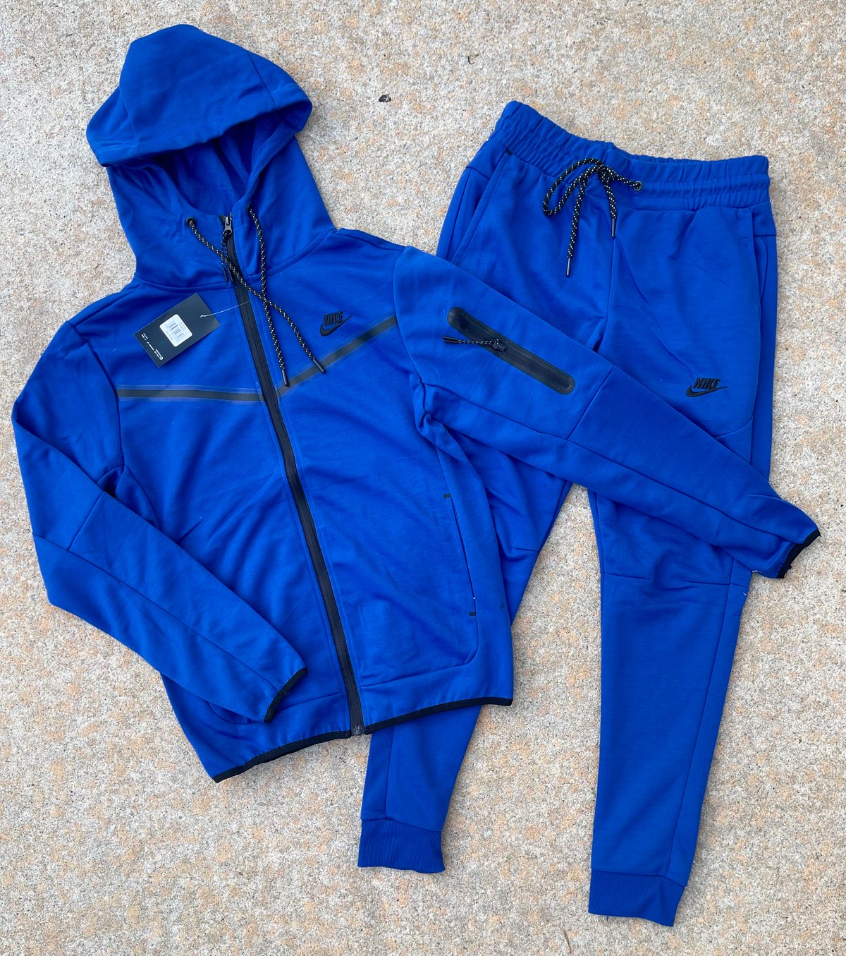 Men’s Royal Blue Slim Fit Tech Zip Up Hoodie Sweatpants Set