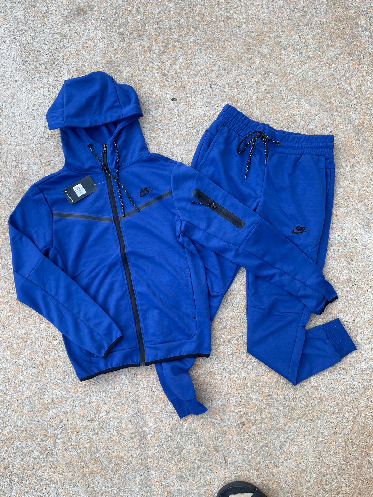 Men’s Royal Blue Slim Fit Tech Zip Up Hoodie Sweatpants Set
