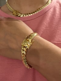 Image 2 of Miami Cuban Link Chain/Bracelet Handmade Real 14k Gold Plated women’s 10mm (Five Times Plated)