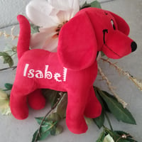 Red plush dog toy personalized 