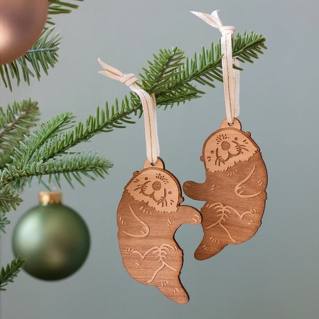 Otters Pair Wood Ornament