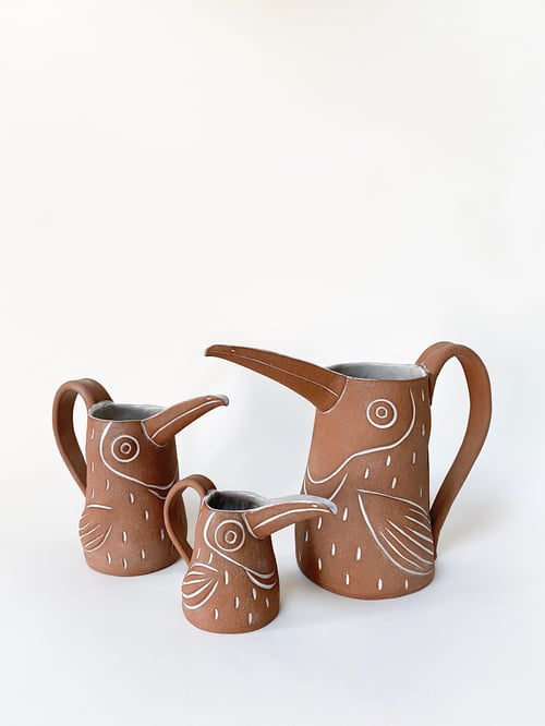Image of Red Feathered Baby Toucan Creamer with Handle