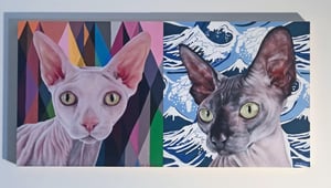 Image of "Charlemagne & Matilda" Oil Painting Diptych, Sphynx Cat 
