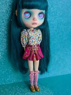 Image of Lounging Linda ~ Brocade Mini Skirt Set for Blythe and Cherry