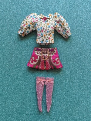 Image of Lounging Linda ~ Brocade Mini Skirt Set for Blythe and Cherry