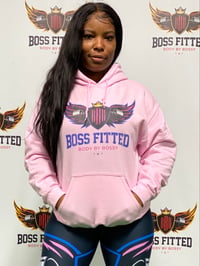 Image 2 of BOSSFITTED Neon Pink and Blue Logo Unisex Hoodie