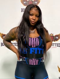 Image 1 of BOSSFITTED Black Neon Pink and Blue Sports Bra