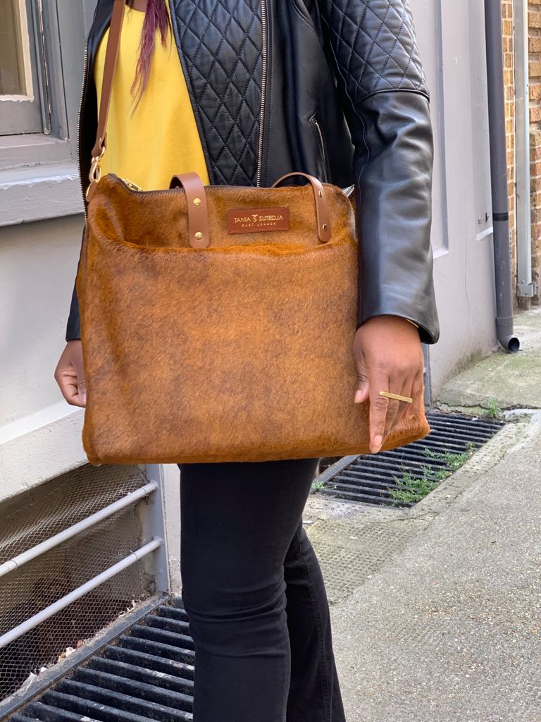 Image of Luxurious Babsie Tote PONY BROWNISH BLACK