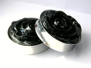Image of Black Rose Plugs 1 1/2 1 3/8 Inch 35mm 38mm