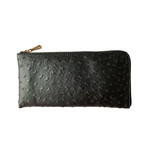 Image of Ostrich Vegan Leather Classic Purse Black