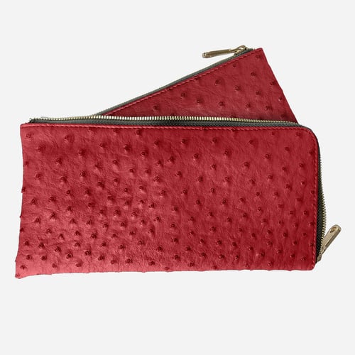 Image of Ostrich Vegan Leather Classic Purse Red