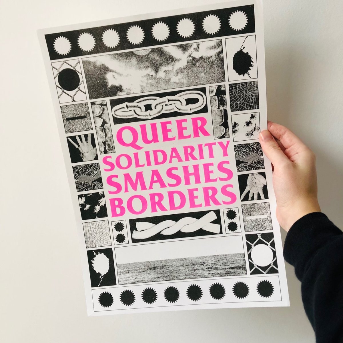 Image of QUEER SOLIDARITY SMASHES BORDERS A3 riso print