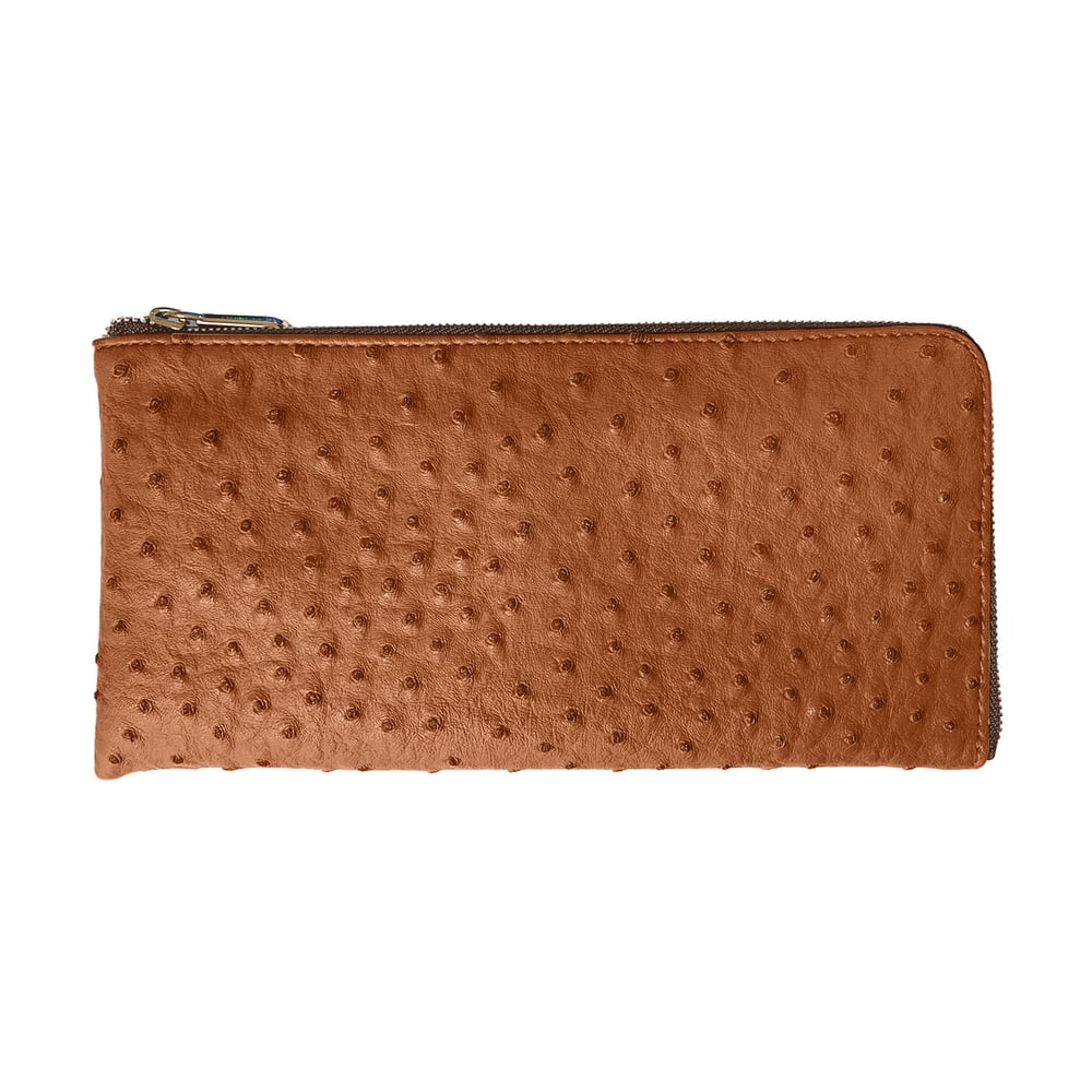 Image of Ostrich Vegan Leather Classic Purse Dark Brown