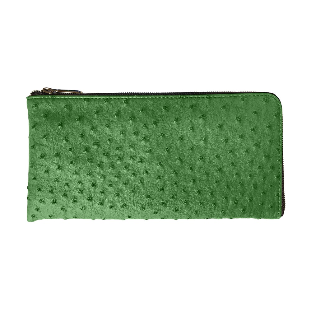 Image of Ostrich Vegan Leather Classic Purse Green