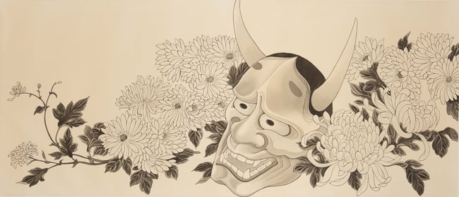 Hannya + Flowers| ORIGINAL WATERCOLOR