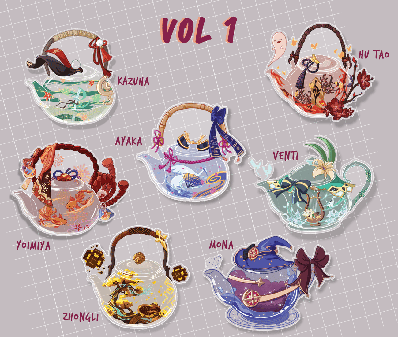 Genshin Teapots ♦ Pearlescent Stickers roxxell