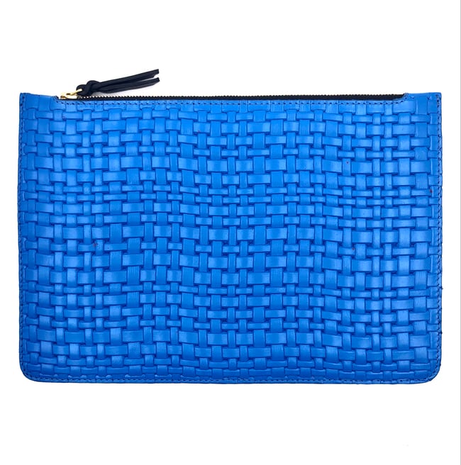 Turquoise "tressé" leather XL pouch