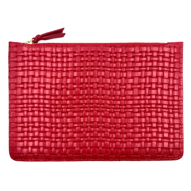 Red "tressé" leather XL pouch