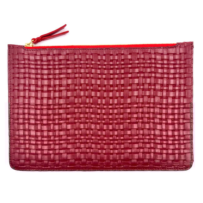 Wine "tressé" leather XL pouch