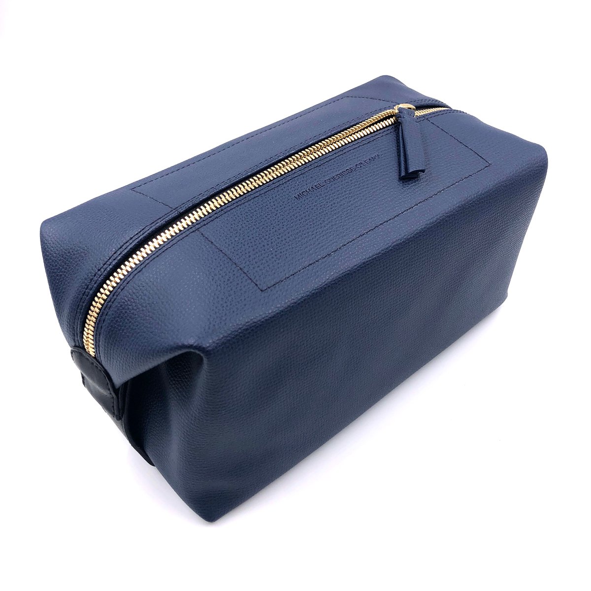 Navy grained leather Travel case gold zipper O'Leary