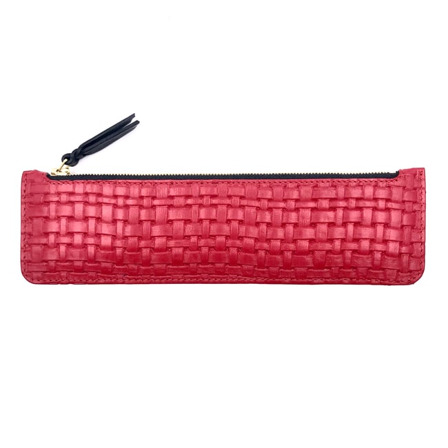 Red "tressé" leather Pencil case