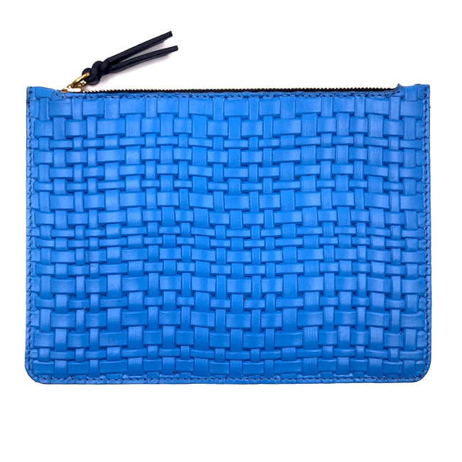 Turquoise "tressé" leather Maxi pouch