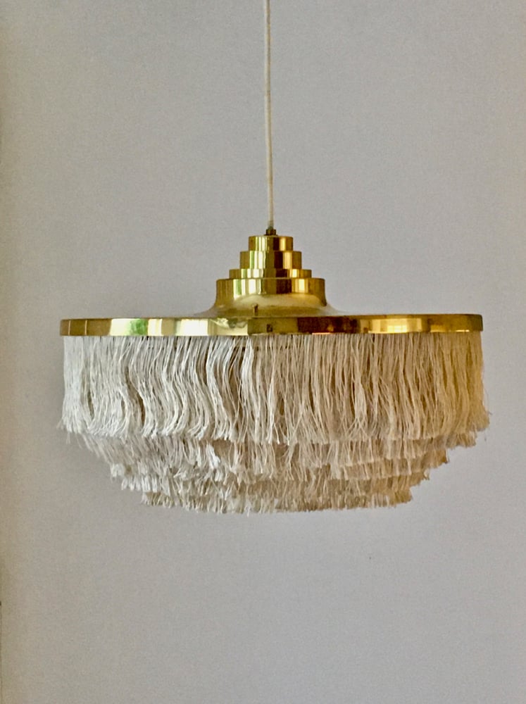 Image of Large Brass and Fringed Pendant Light by Jakobsson, Sweden [I]