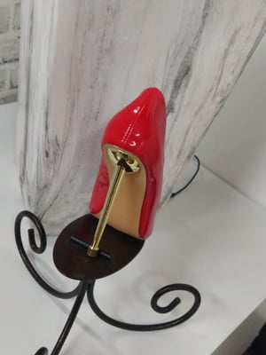 Image of RED STILETTO PUMP W/ GOLD HEEL