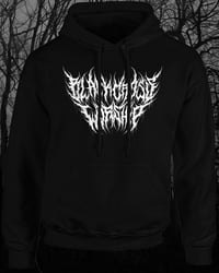 Image 1 of BLACK CROSS WORSHIP BRUTAL TEXT Hoodie