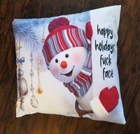 Holiday snowman throw pillow happy holidays f*ck face