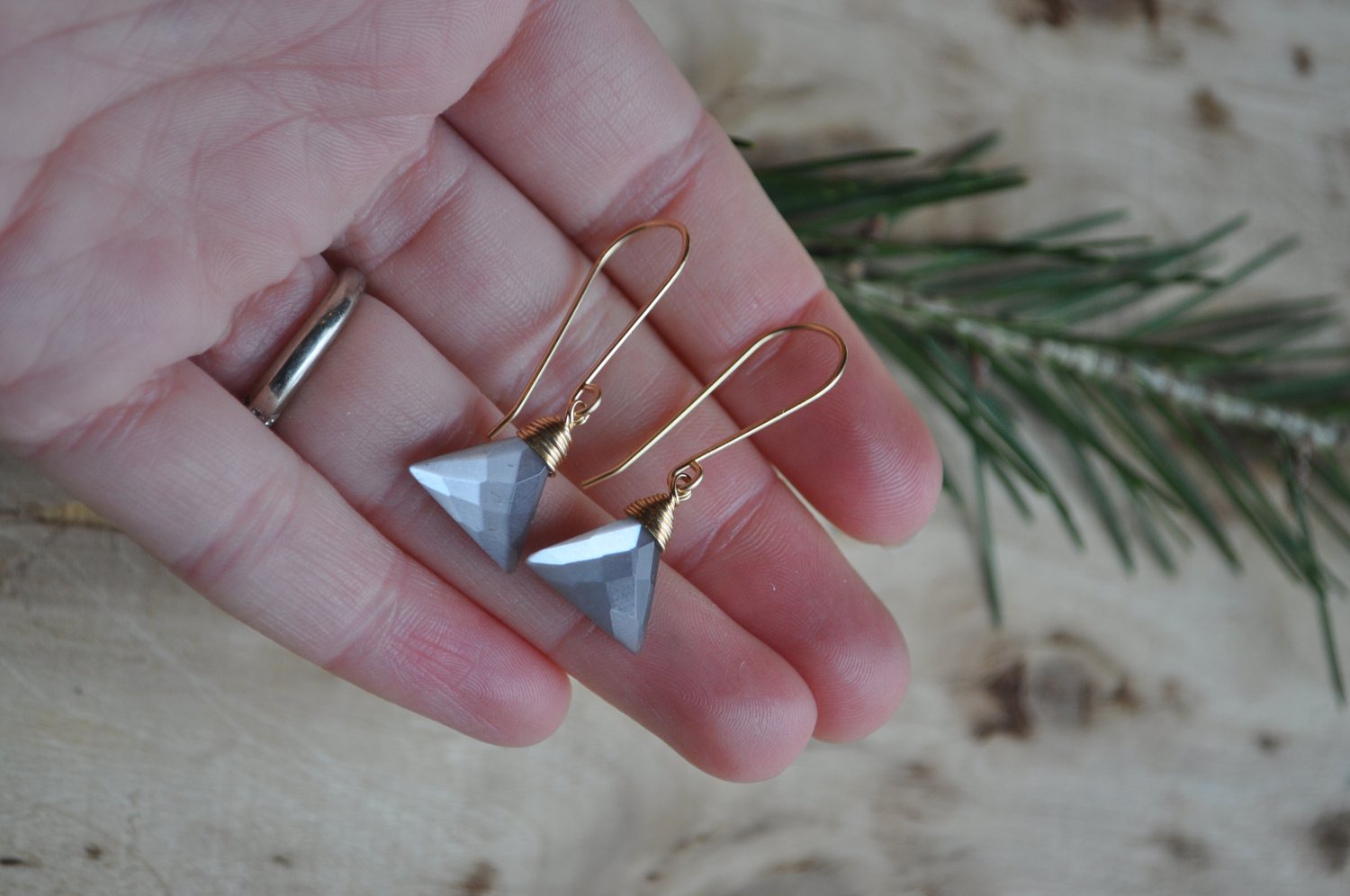 Image of Gray Moonstone Triangle Dangles