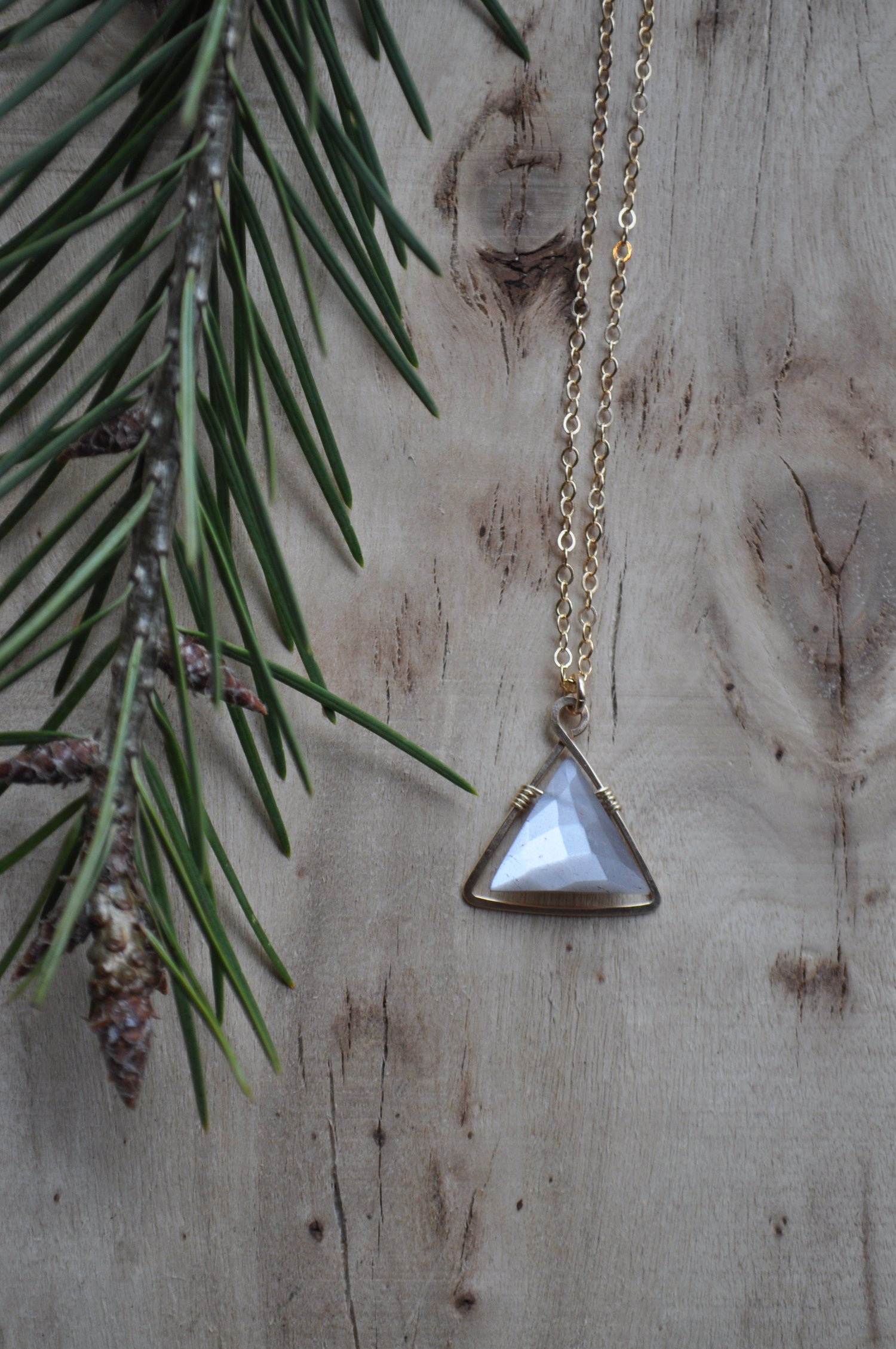 Image of Gray Moonstone Triangle Necklace 18 inch