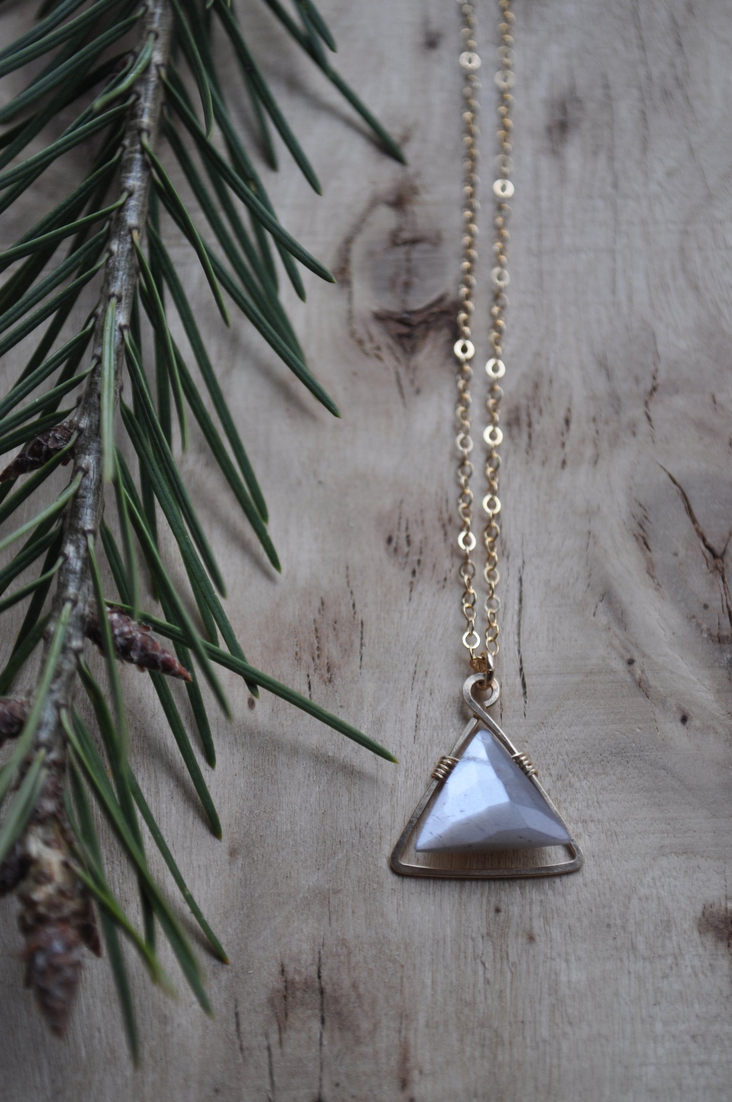 Image of Gray Moonstone Triangle Necklace 18 inch