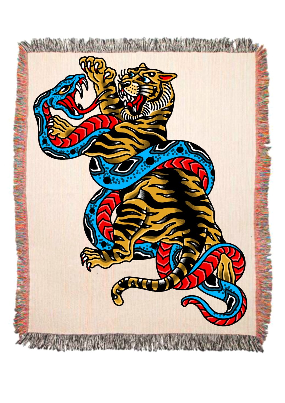 Snake vs tiger woven blanket 