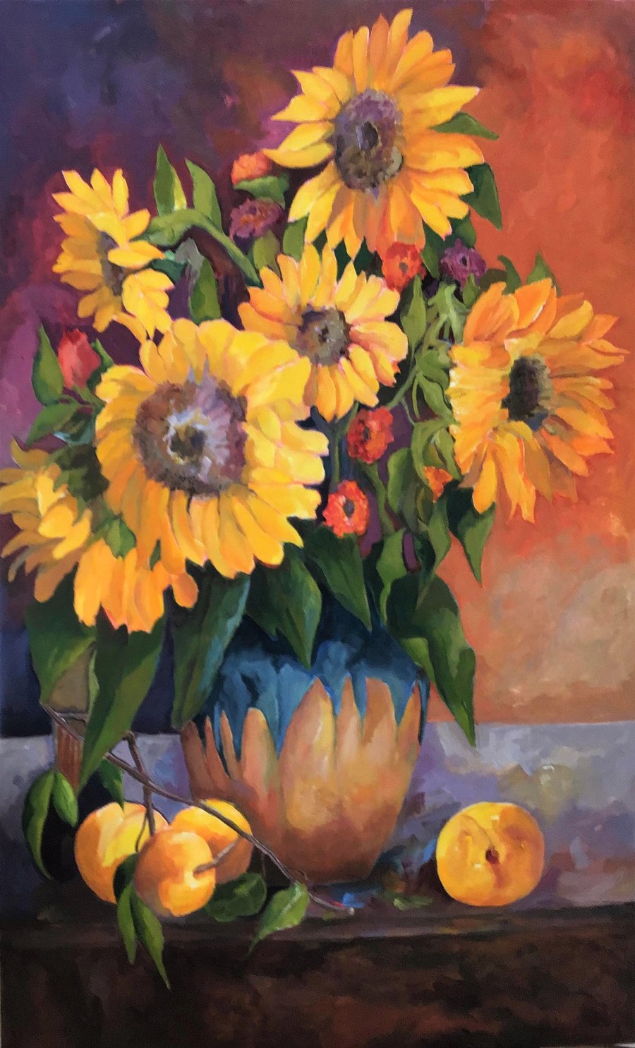 Image of Sunflowers and Peaches by Yvette Galliher