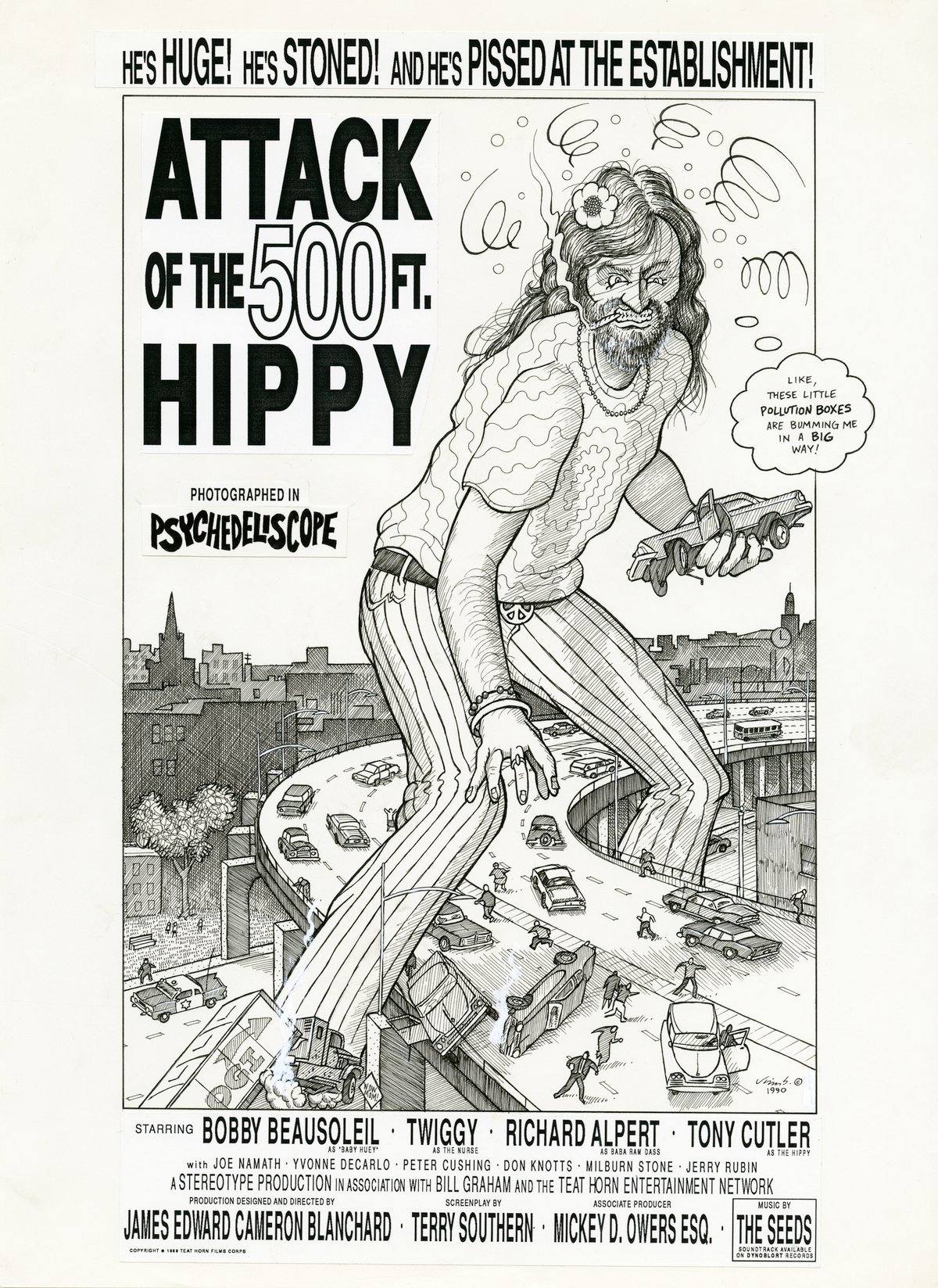 Image of ATTACK OF THE 500 FT. HIPPY ink original
