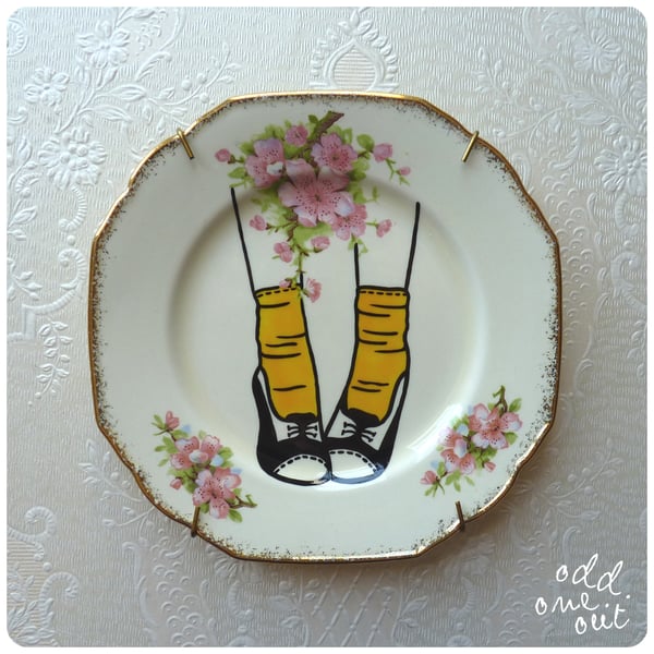 Image of Yellow Socks - Handpainted Vintage Plate