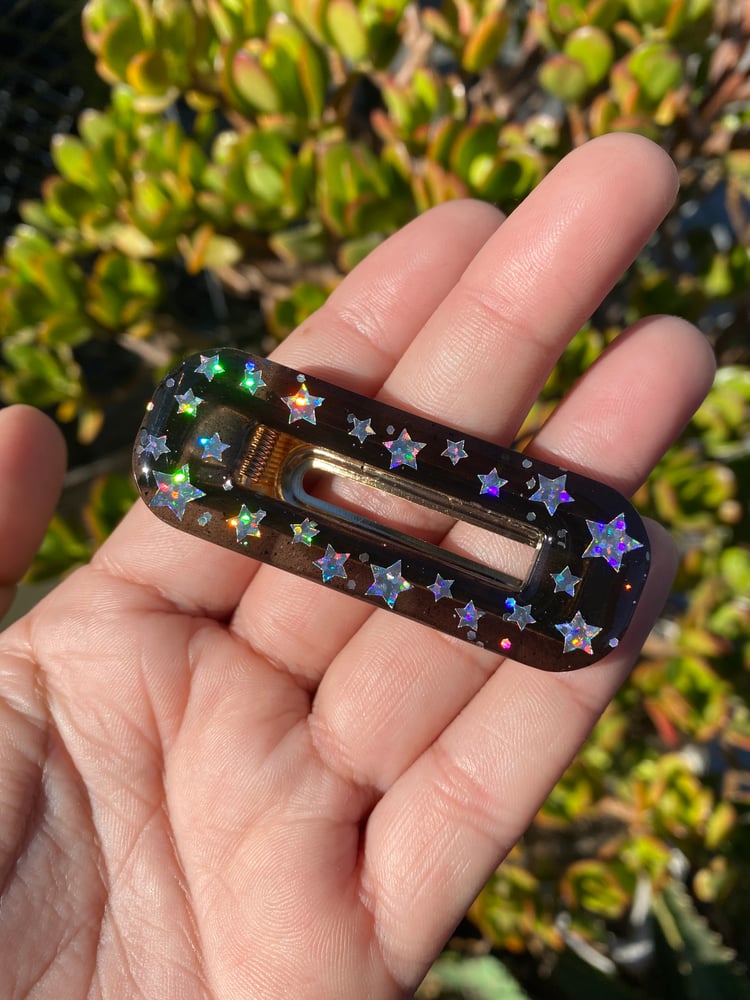 Image of Black with Metallic Stars Resin Hair Clip