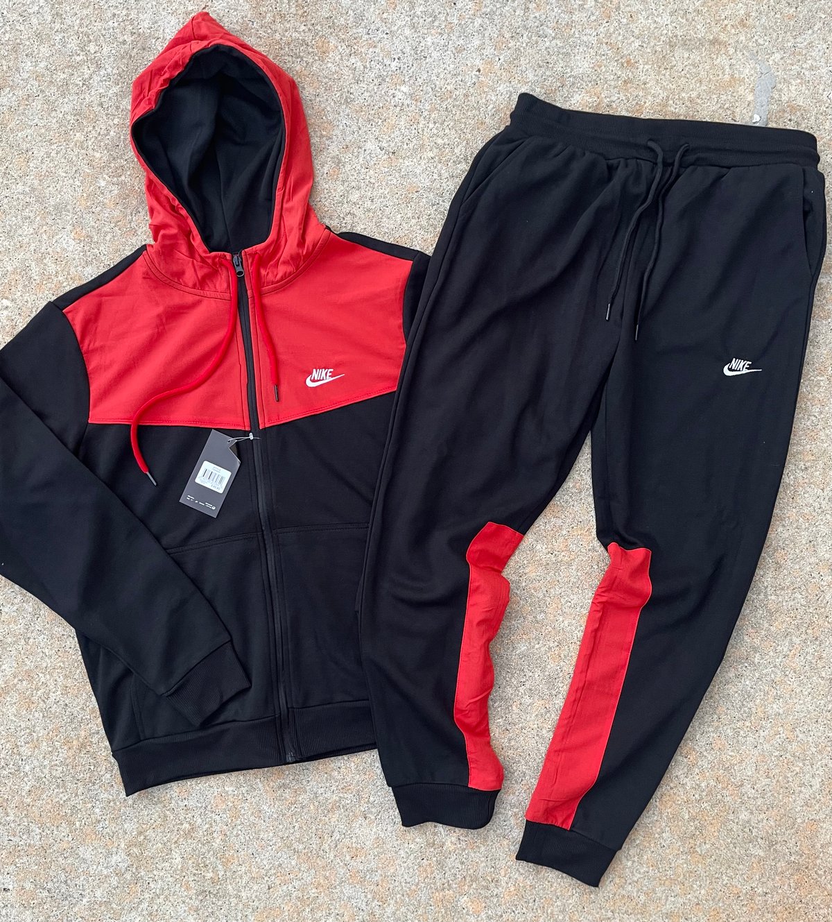 Men’s Black/Red Patch Zip Up Hoodie Sweatpants Set