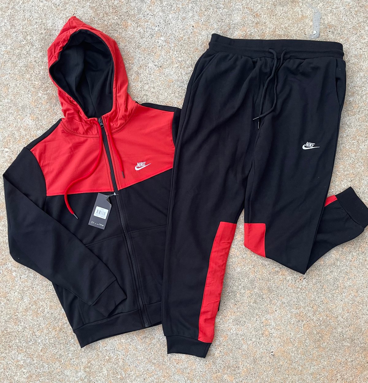 Men’s Black/Red Patch Zip Up Hoodie Sweatpants Set